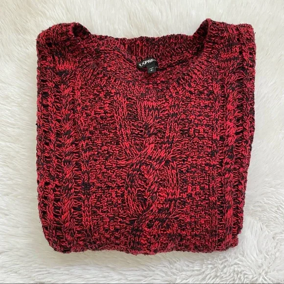 Express Red & Black Oversized Cable Knit Chunky Sweater - Picture 5 of 10
